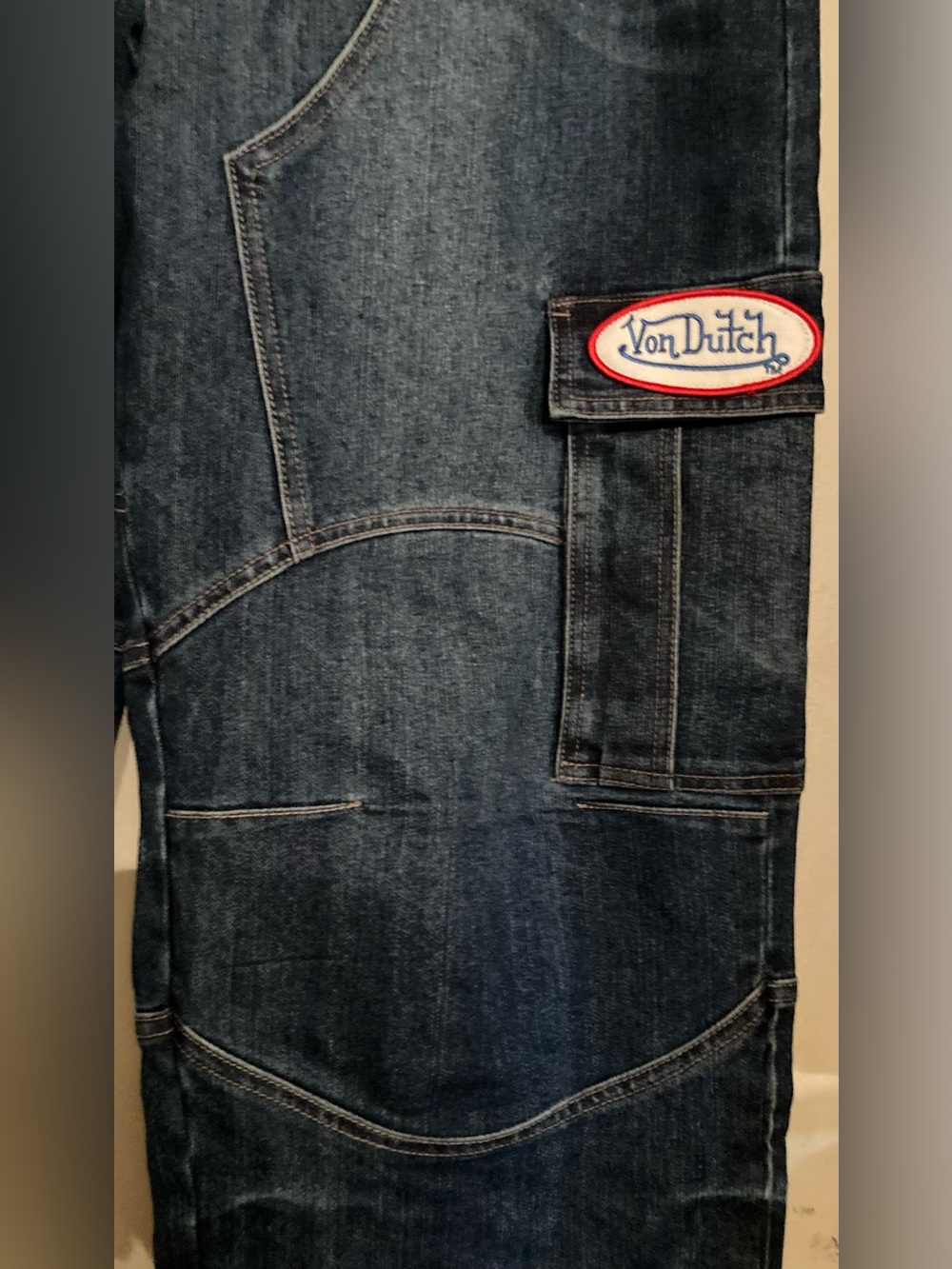 Von Dutch Indigo Blue Cargo Denim Jeans w/ Brand Patch - Picture 6 of 10